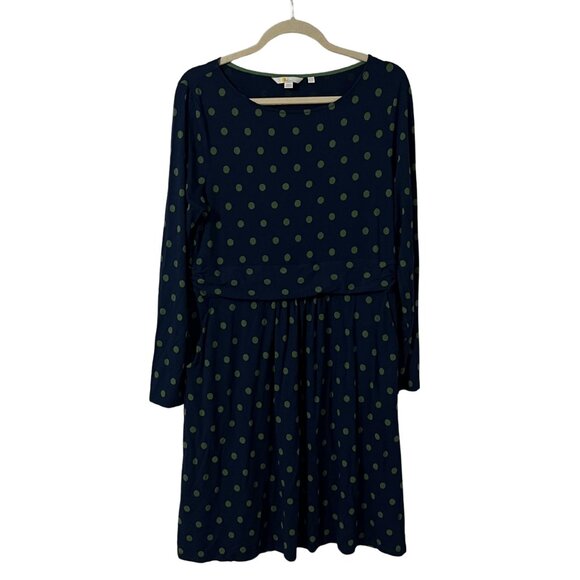 Boden Abigail Jersey Midi Dress Navy Blue Green Polka Dot 12P - Picture 5 of 7